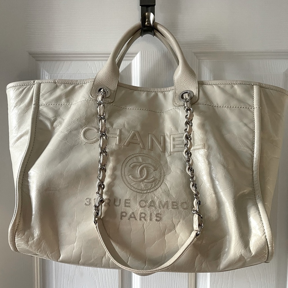 CHANEL CREAM CALFSKIN DEAUVILLE TOTE